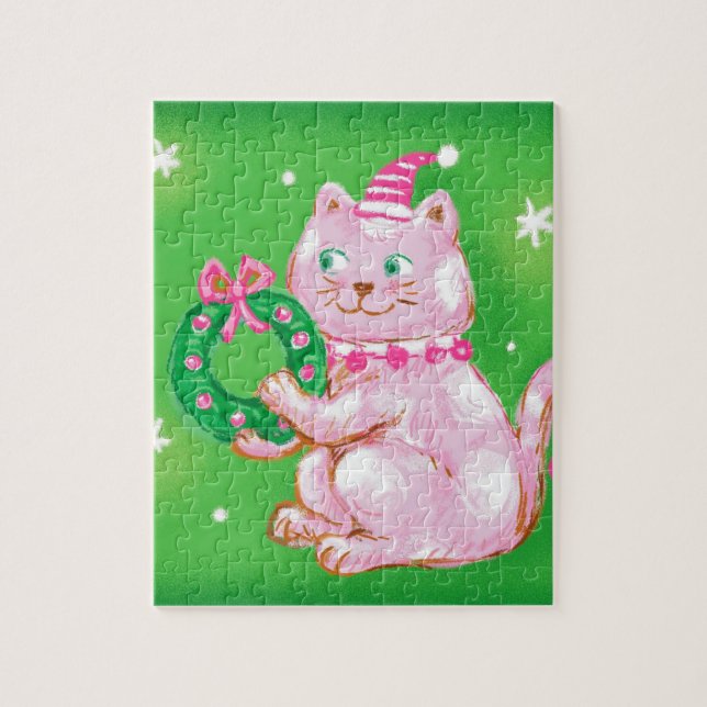 Puzzle Navidades de Personalizado lindo Gato agarrando co (Vertical)