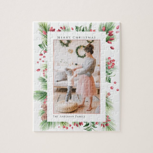 Puzzle Navidades de Rosehips y Holly Berries foto verde (Vertical)