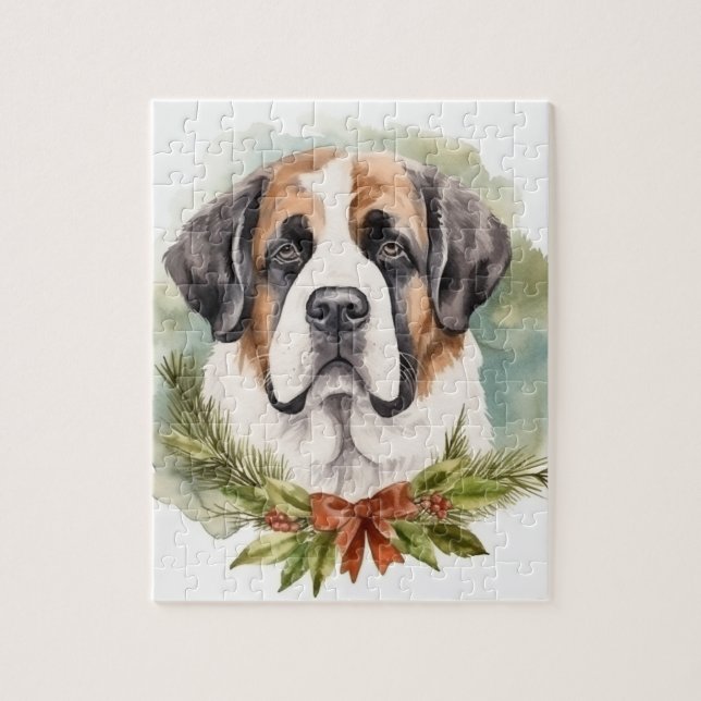 Puzzle Navidades de San Bernardo Wreath Pup festivo (Vertical)