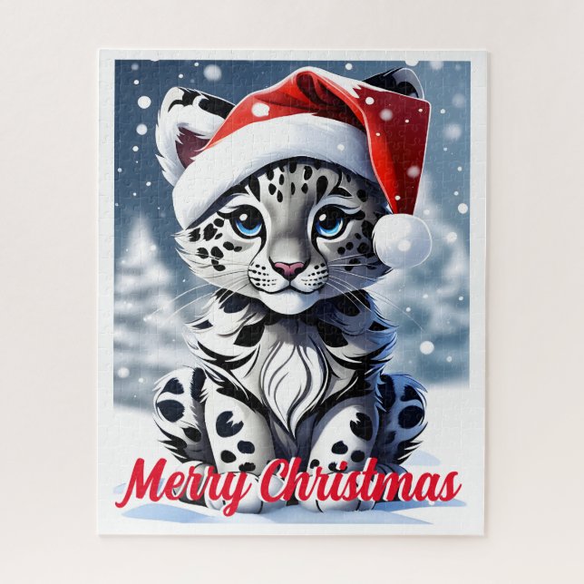 Puzzle Navidades de Santa Cute, el leopardo de las nieves (Vertical)