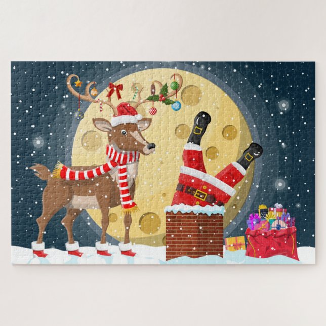 Puzzle Navidades de Santa en chimenea con Rudolph (Horizontal)