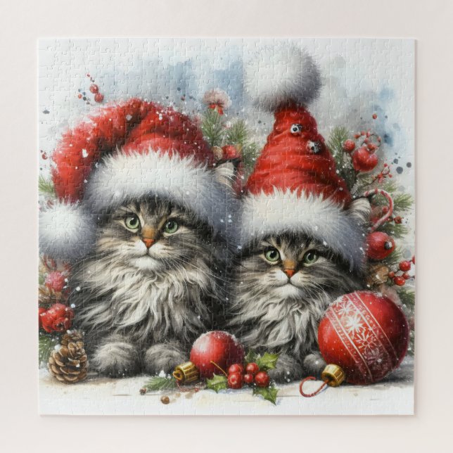 Puzzle Navidades de Santa Hat Kittens (Vertical)