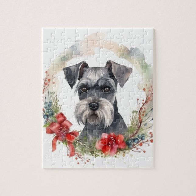 Puzzle Navidades de Schnauzer Wreath Festimes Pup (Vertical)