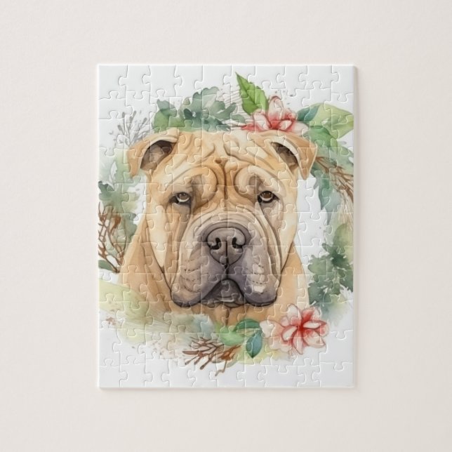 Puzzle Navidades de Shar Pei Wreath Festimes Pup (Vertical)