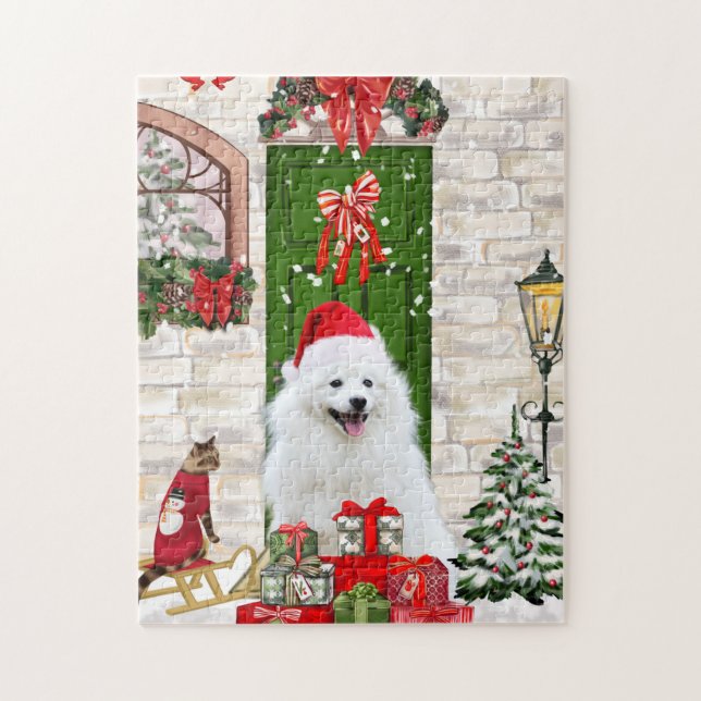 Puzzle Navidades de Spitz Dog (Vertical)