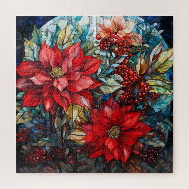 Puzzle Navidades de vidrio templado rompe Poinsettia (Vertical)