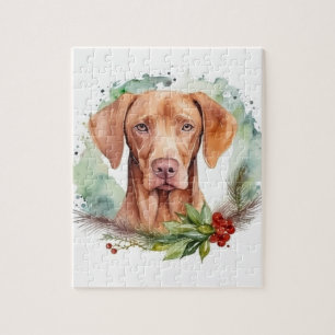 Puzzle Navidades de Vizsla Wreath Festimes Pup