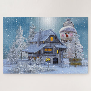 Puzzle Navidades de Winter Cottage y Snowman