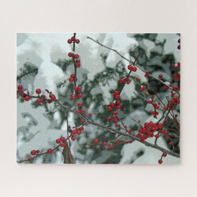 Puzzle Navidades del invierno rojo Berries feriado rompec (Horizontal)