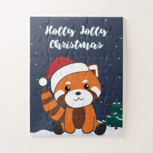 Puzzle Navidades del Panda Rojo Nieve Animales De Inviern