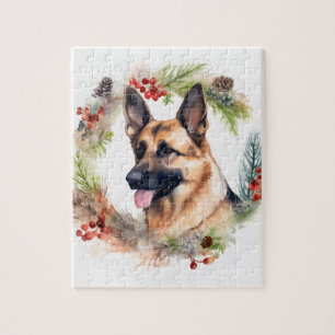 Puzzle Navidades del Pastor Alemán Wreath Festive Pup