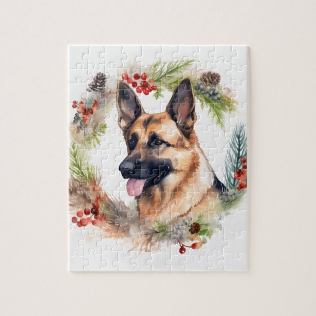 Puzzle Navidades del Pastor Alemán Wreath Festive Pup (Vertical)