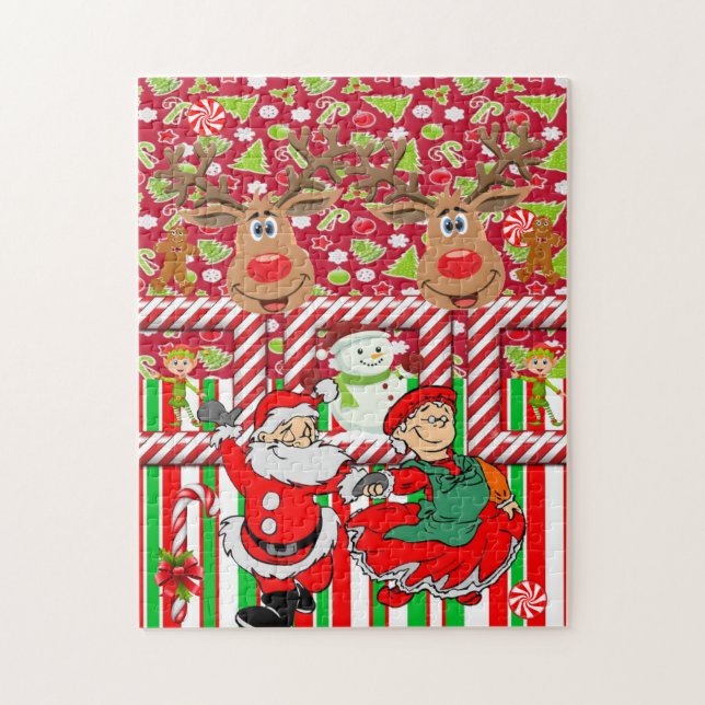 Puzzle Navidades desconcertan a reno Santa Elf Snowman (Vertical)
