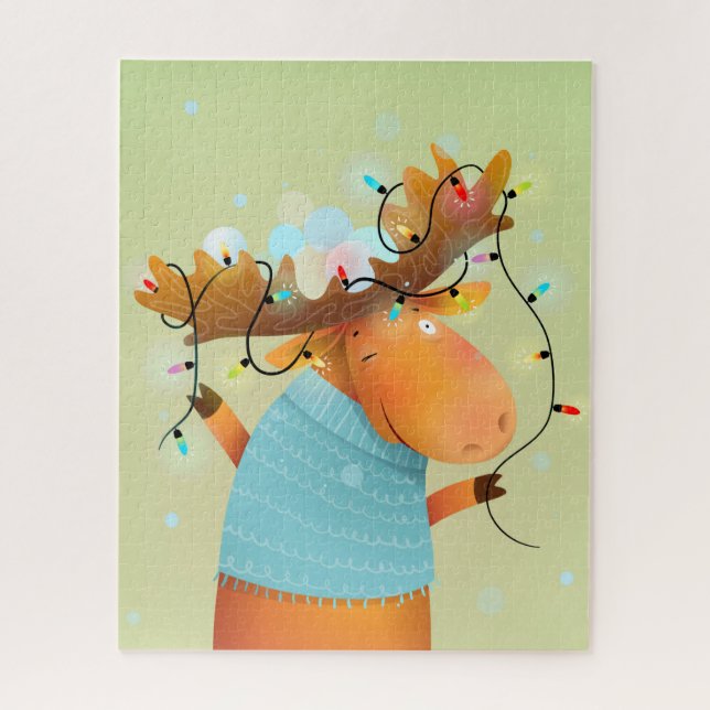 Puzzle Navidades divertidos Moose String Lights Humor (Vertical)