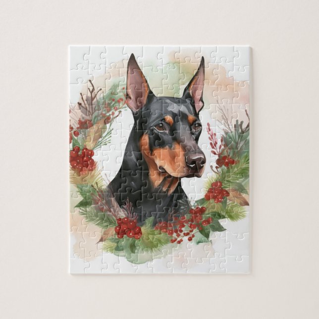 Puzzle Navidades Doberman Wreath Festive Pup (Vertical)