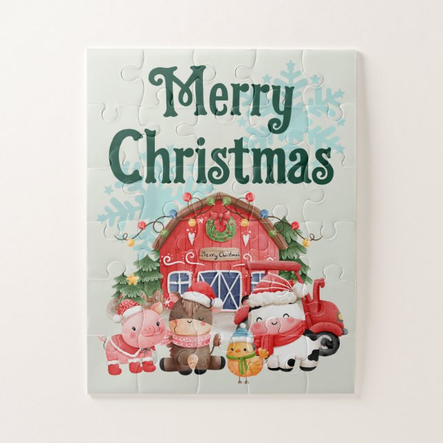 Puzzle Navidades educados cultivan animales en verde sabi (Vertical)