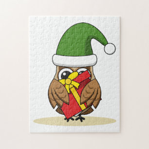 Puzzle Navidades Elf Owl con presente