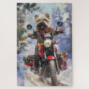 Puzzle Navidades en moto de Cairn Terrier