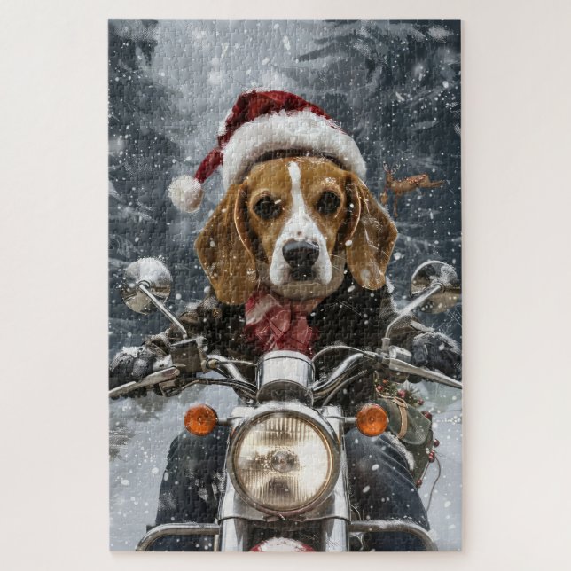 Puzzle Navidades en motocicleta Beagle Dog Riding (Vertical)