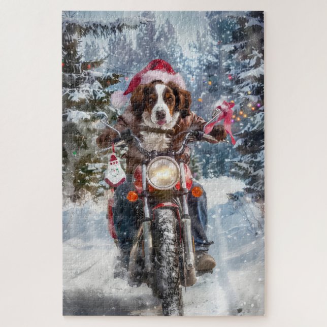 Puzzle Navidades en motocicleta de Brittany Spaniel (Vertical)