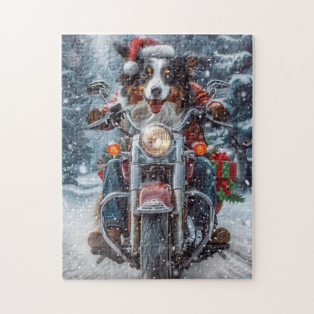 Puzzle Navidades en motocicleta de Pastor Australiano (Vertical)