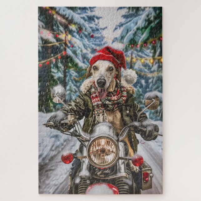 Puzzle Navidades en motocicleta de perros de Greyhound (Vertical)