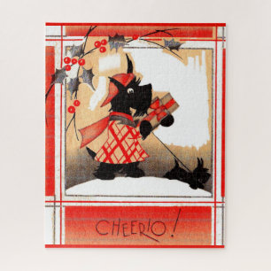 Puzzle navidades escoceses de los años 1930 dice ‘Cheerio