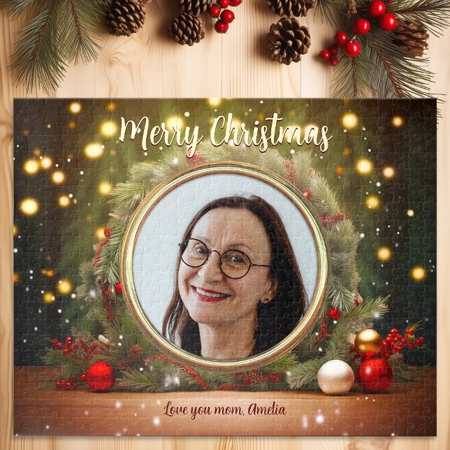 Puzzle Navidades Familia Fotograma Ornamentos dorados adu (Christmas Golden Family Photo Frame Ornaments Jigsaw Puzzle)