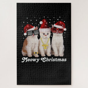Puzzle Navidades felices   Gato lindo con Santa Claus