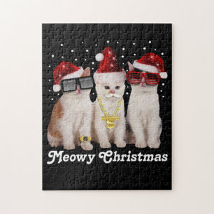 Puzzle Navidades felices   Gato lindo con Santa Claus