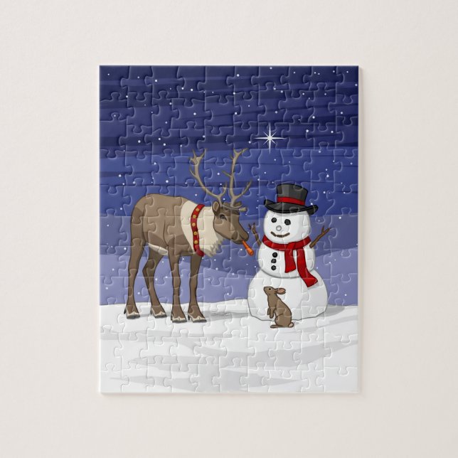 Puzzle Navidades felices Snowman y renos tristes (Vertical)