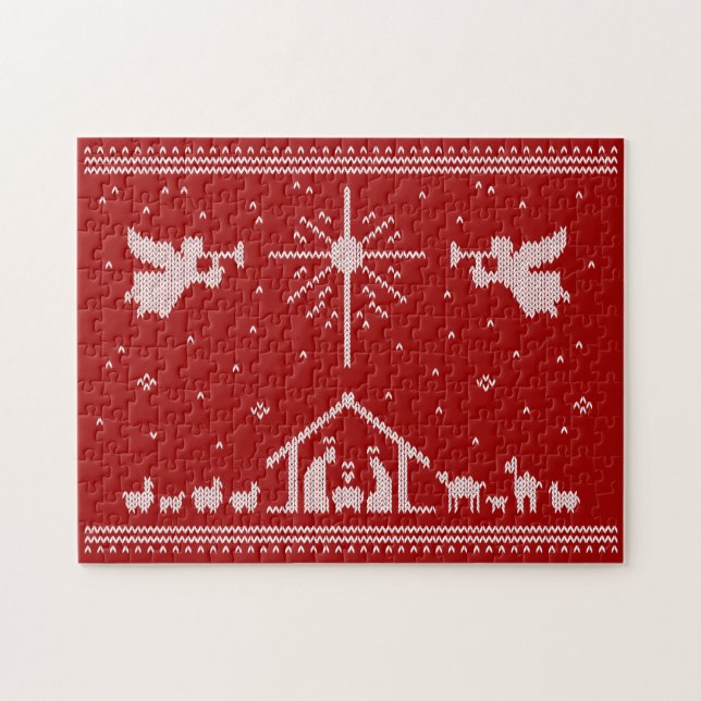 Puzzle Navidades feos Sweater Design Natividad Cristiana (Horizontal)