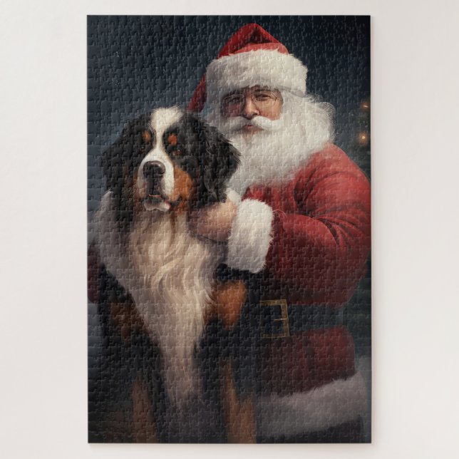 Puzzle Navidades festivos Bernese Mountain Dog Santa Clau (Vertical)