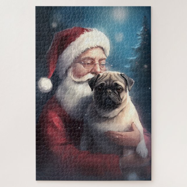 Puzzle Navidades festivos de Pug con Santa Claus (Vertical)