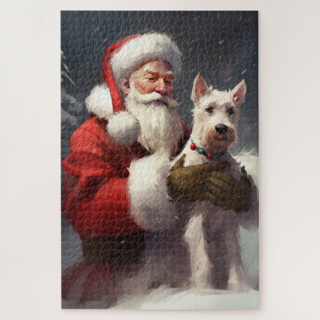 Puzzle Navidades festivos de Wire Fox Terrier Santa Claus (Vertical)