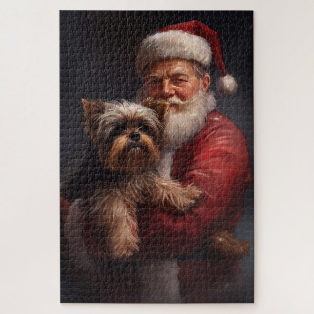 Puzzle Navidades festivos de Yorkshire Terrier Santa Clau (Vertical)