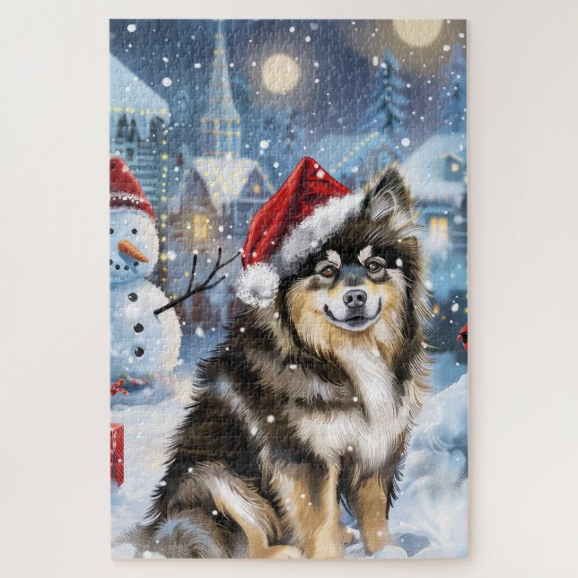 Puzzle Navidades finlandeses de invierno de Lapphund disf (Vertical)