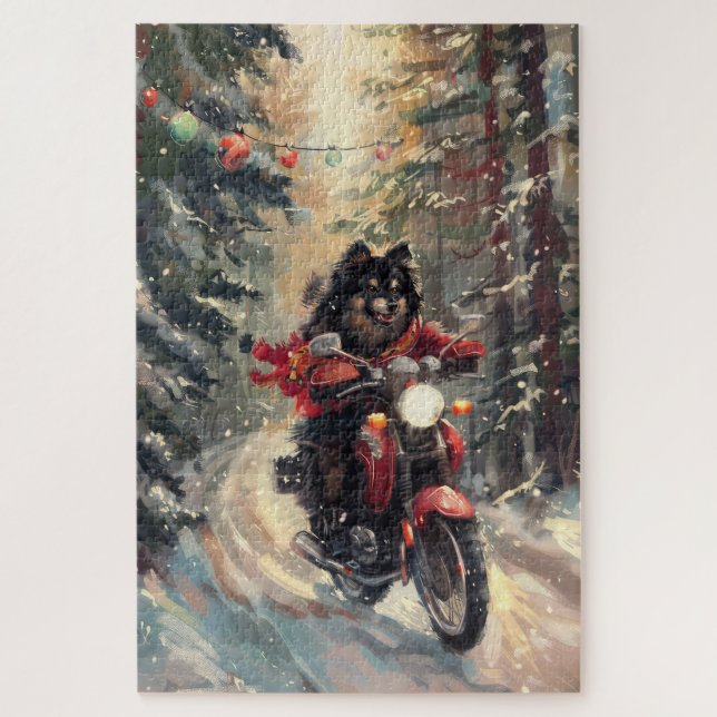 Puzzle Navidades finlandeses de motocicletas para perros  (Vertical)