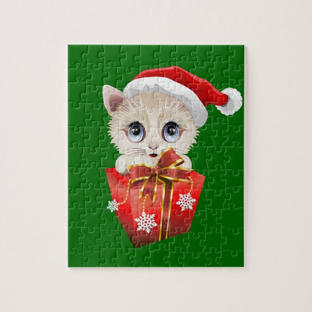 Puzzle Navidades gatitos Santa con regalo (Vertical)