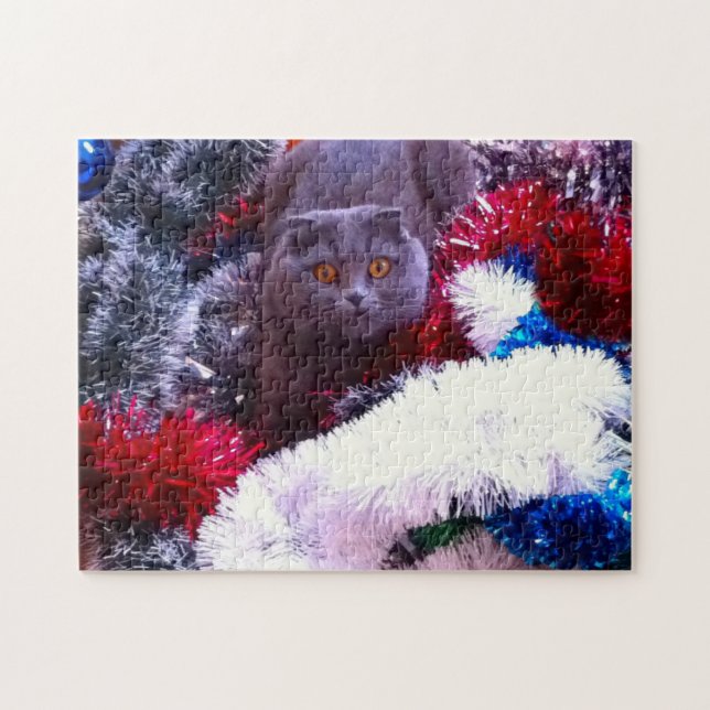Puzzle Navidades gato azul británico (Horizontal)