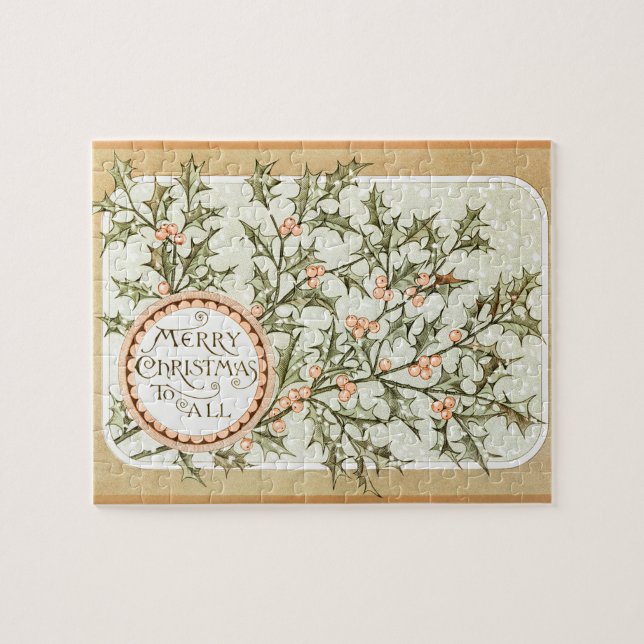 Puzzle Navidades Holly Bonito saludo antiguo (Horizontal)
