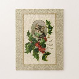 Puzzle Navidades Holly Cat Vintage Reproduction