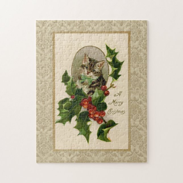 Puzzle Navidades Holly Cat Vintage Reproduction (Vertical)