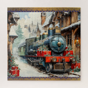Puzzle Navidades Holly Train Winter Snow Cushion
