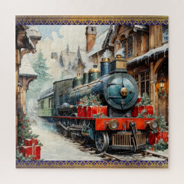 Puzzle Navidades Holly Train Winter Snow Cushion (Vertical)