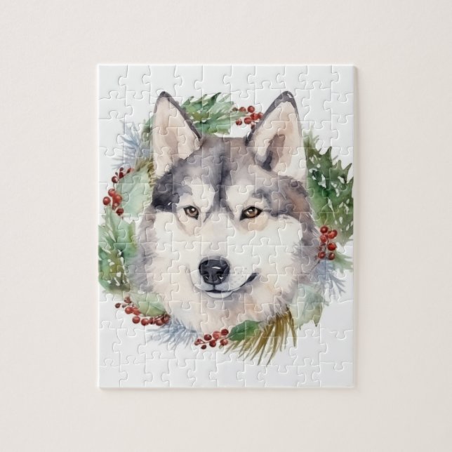 Puzzle Navidades Husky siberianos de corona festividad (Vertical)