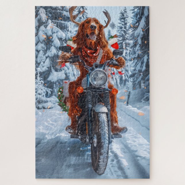 Puzzle Navidades irlandeses de motocicletas Red Setter Do (Vertical)