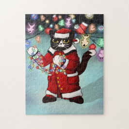 Puzzle Navidades Luces Típico Tuxedo Cat