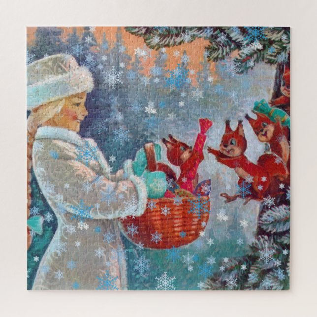 Puzzle Navidades mágicos para ardillas y chicas (Vertical)
