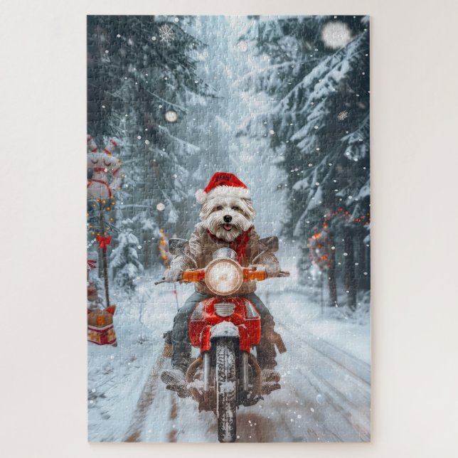 Puzzle Navidades malteses de ciclismo de perros (Vertical)